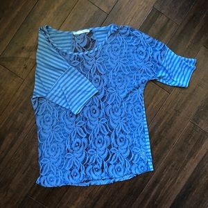 Maurice’s Rose Lace and Stripped T-Shirt. Size L.